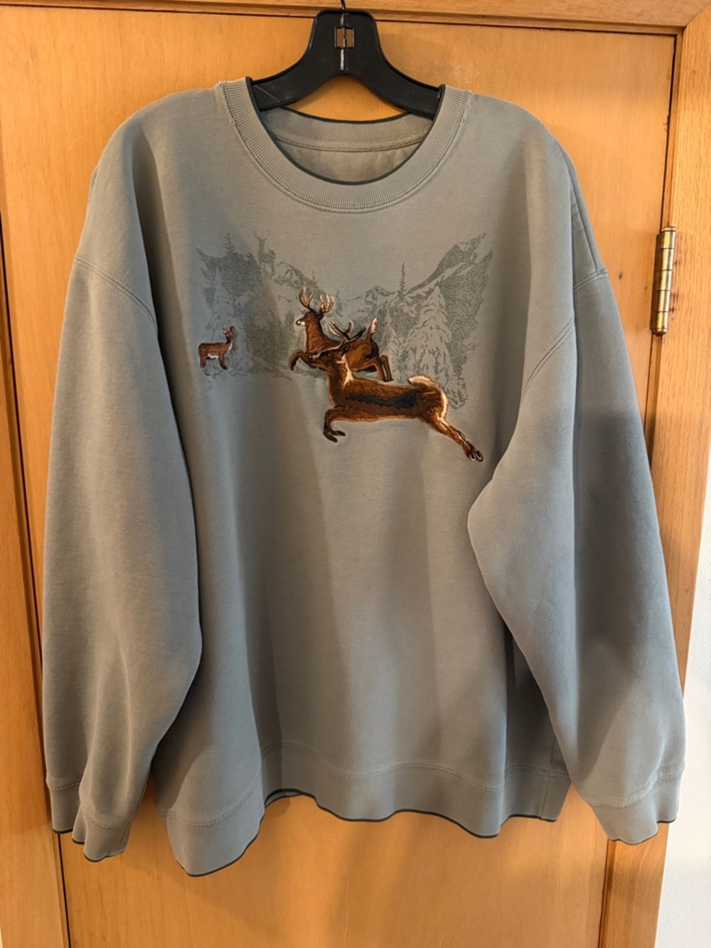 Sonoma Kohl’s Embroidered Deer Nature Crew Neck Sweatshirt Sage Green Size XL